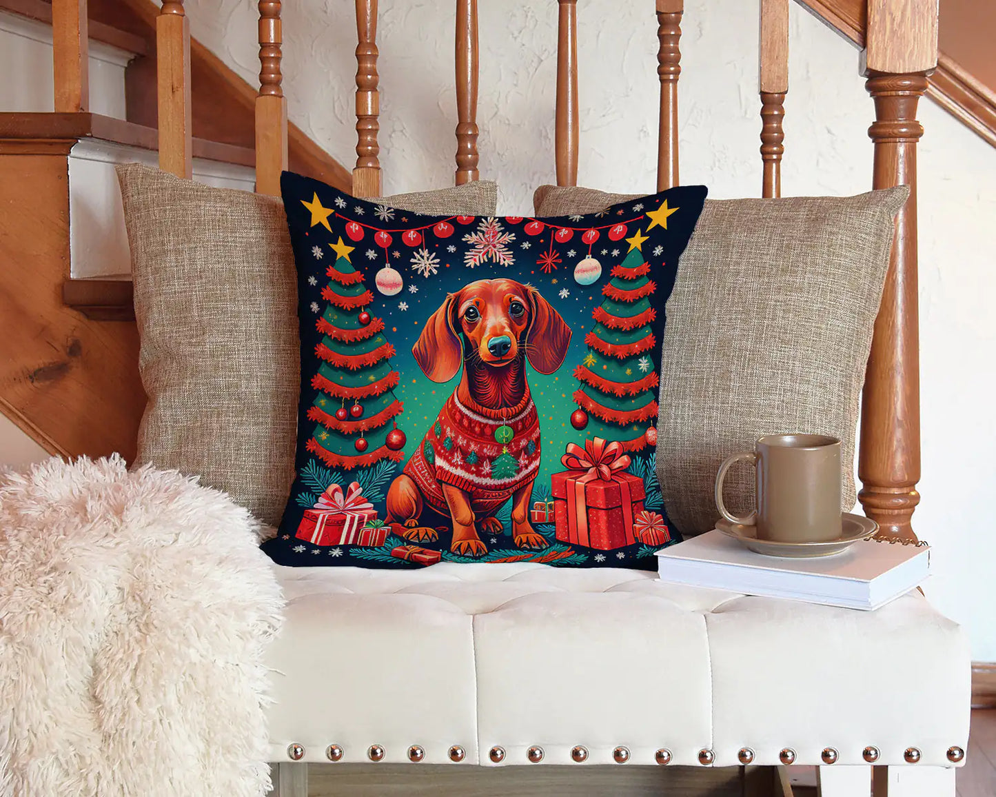 Dachshund Christmas Throw Pillow